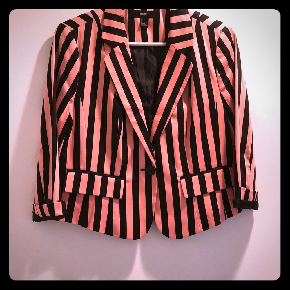 Pink black stripe blazer